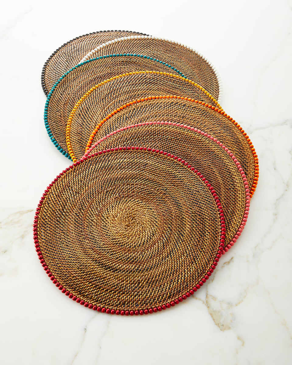 Four Round Bead-Rimmed Placemats